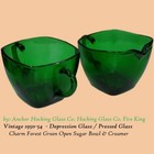 1950 Vintage Anchor Hocking Fire King Forest Green Charm Sugar Bowl Creamer Set 