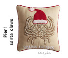 HTF  coastal  Holiday Embroidered  SANTA CLAWS  Throw Pillow Home Decor