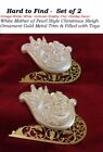 2- Shabby Chic White Mother of Pearl Style Christmas Sleigh Ornament