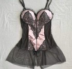 Native Intimate Lingerie Babydoll  36C  Pink Gray Stretch Mesh Sexy Front Zipper