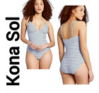 Kona Sol Classic Blue & Stripe Full Coverage 1-Piece Swimsuit, M (8-10)