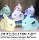 6 Metal Bunny Rabbits Napkin Rings Muted pastel Colors Easter Country Farmhouse