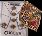 NWT 1989 Vintage Jewelry Gold Tone multi color inlay Faux Gemstones Button Cover