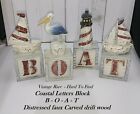 4 pcs Distressed coastal letters block B - O - A - T  Carved drift wood Figurine
