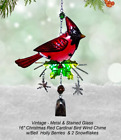 Vgt Metal & Stained Glass  16" Christmas Red Cardinal Bird Wind Chime