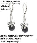 9.25 Sterling Silver Jade of Yesteryear Black Jade w/ CZ Drop Earrings Reg $95