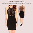 NWT Lace & Illusion Little Black Dress Sequined Mini Halter Bodycon Dress Size 9