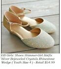 GB Girl Silver Bejeweled Crystals Rhinestone Wedge Dressy Shoes  Youth size 4 