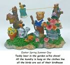 Easter Spring Summer Day Teddy bear in the garden w/his shovel laundry hung up