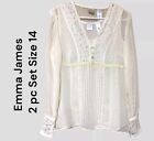New Emma James 2 pc Set  Blouse & Cami, Tank Camisole Sheer Dotted Swiss Lace14W