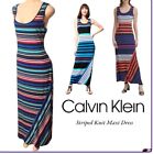 Calvin Klein Size Large Petite / Striped Jersey Stretch Knit Tank Maxi Dress 