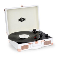 Auna Peggy Sue Retro Record Player LP USB AUX White / Rose Gold Look Suitcase