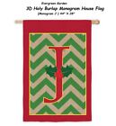 Evergreen “J” Monogram 3D Holy Burlap Monogram Double Sided House Flag 44" X 28"