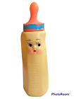 VINTAGE Squeak Toy BABY BOTTLE Ivory Pink Blue Side-Eye Face MID CENTURY Japan