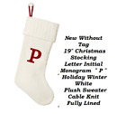 19" Letter Initial Monogram P Winter White Holiday Sweater Cable Knit Stocking
