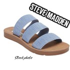  Steve Madden Pascal Size 8 BLUE Demin Slip On  Slides Flat Strappy  Sandal 