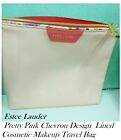 Estee Lauder  Pretty Pink Chevron Design  Lined Cosmetic Makeup Travel Bag