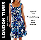 London Times Style Collection Blue Floral Dress Pleated Sleeveless Stretch sz 14
