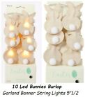 Easter 3-D Fabric Bunny Rabbit 10 LED String Lights Burlap Garland Banner 5.5ft