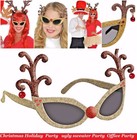 Christmas Holiday ugly sweater Party Gold Glitter Reindeer Antler Sunglasses 