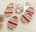  Pier 1 - Set 4 Holiday Beaded Coaster Set Easter Egg Bunny Rabbit 