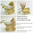 Vintage Princess FairyTale Crystal Baby Carriage Shimming pearl Pink Trinket Box