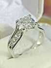 1.5 CARAT ENGAGEMENT RING Cubic Zirconia CATHEDRAL SETTING + Accents Silver Sz 8