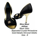 Nine West Jellzey Black Satin Bejeweled Crystal D'Orsay high heel stiletto  sz 8