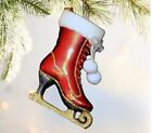 Figure Ice Skating Glass Christmas Ornament 3.5 Inches Red White & Gold Glitter 