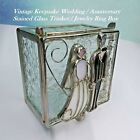 Vintage Keepsake Bride Groom Wedding Ring Anniversary Stained Glass Trinket Box