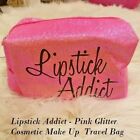 Lipstick Addict Pink Glitter- Cosmetic Make Up  Travel Bag 
