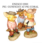 3 - Vintage 1980 Enesco Figurines Pigs - "Gunfight at Pig Corral"  Cowboy Pigs
