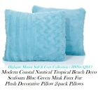 Modern Coastal Nautical Beach Soft & Cozy Seafoam Mink Faux Fur 2-pack Pillows