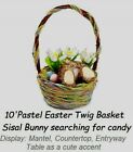 Pastel Easter Twig Basket Sisal Bunny searching for candy 10" 