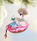 New Beach Bum Santa on Holiday in a flamingo float tropical drink Glass Ornament