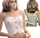 New Flam Mode Beauty Rib Knit Faux Button Up Cropped Tank Top  Casual Dress S/M 