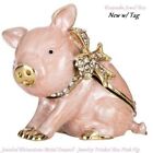 Jeweled Rhinestone Metal Enamel Jewelry Keepsake Trinket Box Pink Pig Figurine