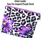 Estee Lauder Leopard Fur Fabric Floral Print  Cosmetic Case Makeup Bag Travel