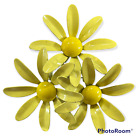 60's Vintage 3 DAISY FLOWER BROOCH Yellow Enamel Gold Tone Hippie Jewelry Pin