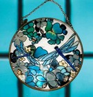 Vgt  AMIA Studios Blue Floral Dragonfly Stained Glass  Hanging Suncatcher