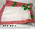 Set of 4 Modern Country Christmas Holly berries & Plaid border Holiday Placemats