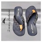 Tommy Bahama Blue Nautical Fabric Thong  Flip Flops Slides Slip On Sandals Large