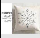 Pier 1  Holiday Jewel Snowflake Winter White / Cream Velvet Pillow COVER 17"