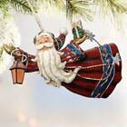 Vintage Flying Metal Tin Santa Claus Ornament with Lantern Christmas Decor 