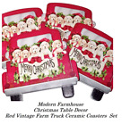 Modern Farmhouse Christmas Table Decor Red Vintage Farm Truck Ceramic Coasters