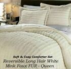 Soft & Cozy Comforter Set Reversible Long Hair White Mink  Faux FUR - Queen 