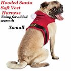 Christmas Holiday Santa costume dog clothes Hooded Santa Dog Harness vest XS 