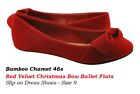 Christmas Red Velvet Bow Ballet Flats Slip on Dress Shoes Bamboo Chamet  Side 9
