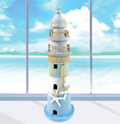 Large White & Blue Stripes Lighthouse w/ Fish & Starfish Coastal Nautical Beach