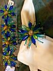 by Bodrum Retired Beaded Waterlily Napkin Rings cobalt blue teal  green gold s/4